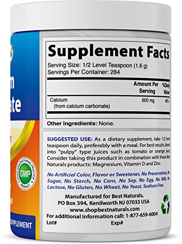 Best Naturals Calcium Carbonate Powder 1 Pound - Food Grade (16 OZ (Pack of 3)) - size: 16 Ounce (Pack of 3)