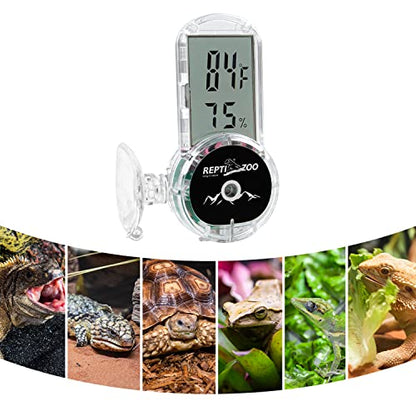 REPTI ZOO Upgraded Reptile Terrarium Thermometer Hygrometer,Digital Pet Temperature and Humidity Gauge with Suction Cup for Reptile Rearing Box Tank,4-Sides Mounting