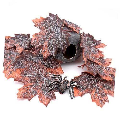 LIOOBO 12pcs Maple Leaf Litter Reptile Cage Decor Pet Habitat Ornament for Snakes Lizards Frogs Terrarium Accessories
