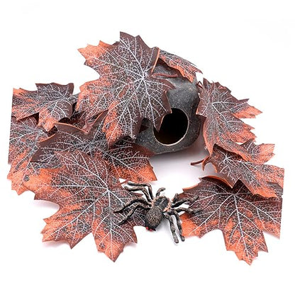 LIOOBO 12pcs Maple Leaf Litter Reptile Cage Decor Pet Habitat Ornament for Snakes Lizards Frogs Terrarium Accessories