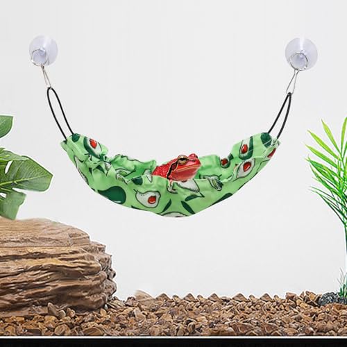 Avocado Print Frog Hammock – Stretchable Terrarium Lounger with Suction Cups for Tree Frogs, Crested Geckos & Small Reptiles | Habitat Decor with Elastic Bands