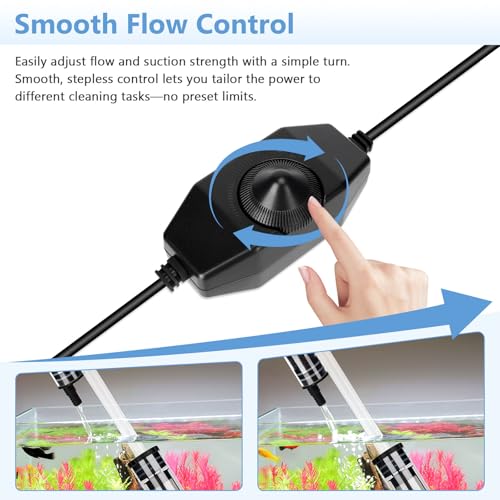 AQQA Upgraded DC 18W Electric Aquarium Vacuum Gravel Cleaner | Anti-Clog Pre-Filter Design, 7-in-1 Multifunctional, Dirt Removal, Water Change, Sand Washing, Turtle Shower