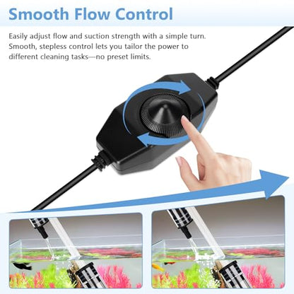 AQQA Upgraded DC 18W Electric Aquarium Vacuum Gravel Cleaner | Anti-Clog Pre-Filter Design, 7-in-1 Multifunctional, Dirt Removal, Water Change, Sand Washing, Turtle Shower