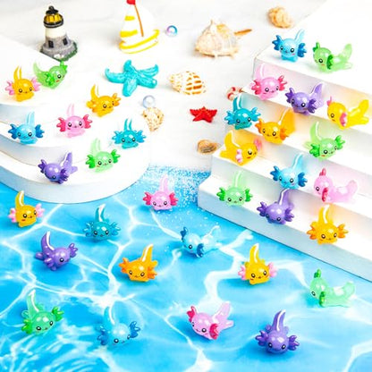140Pcs Mini Resin Axolotl, Miniature Animal Figurine | Garden Landscape Aquarium Dollhouse Ornament Potted Plants Decor for DIY Craft Garden Fairy Decoration Birthday Party Favor