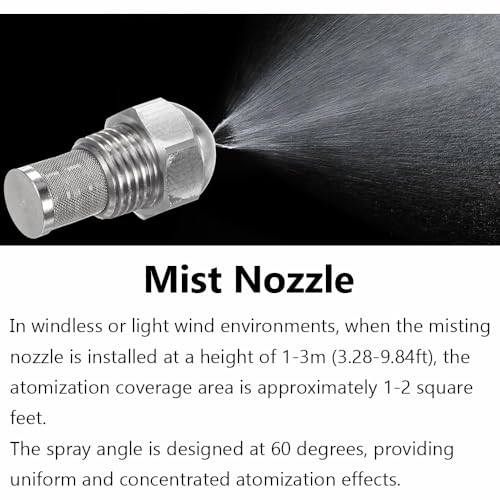 Heavy-Duty 304 Stainless Steel Mist Nozzle, 1/4 BSPT Thread, 0.7mm / 0.028 in Orifice Fine Atomizing Spray Tip, Anti-Clog, Anti-Rust for Outdoor Cooling