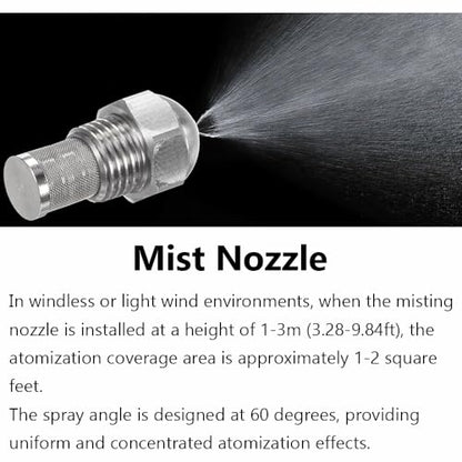 Heavy-Duty 304 Stainless Steel Mist Nozzle, 1/4 BSPT Thread, 0.7mm / 0.028 in Orifice Fine Atomizing Spray Tip, Anti-Clog, Anti-Rust for Outdoor Cooling