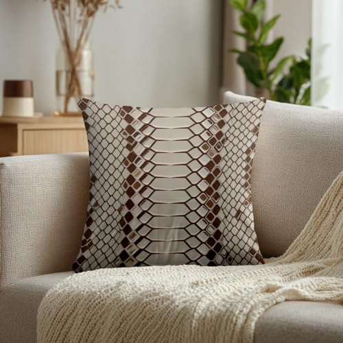 Brown Snake Scale Throw Pillow Covers, Reptile Skin Texture Cushion Cases Digital Blended Hidden Zipperl Decorative Pillow Covers Square 16X16 in 2 Pcs - color: Brown Snake Scale 1 Brown03, size: 16" x 16" (Pack of 2)