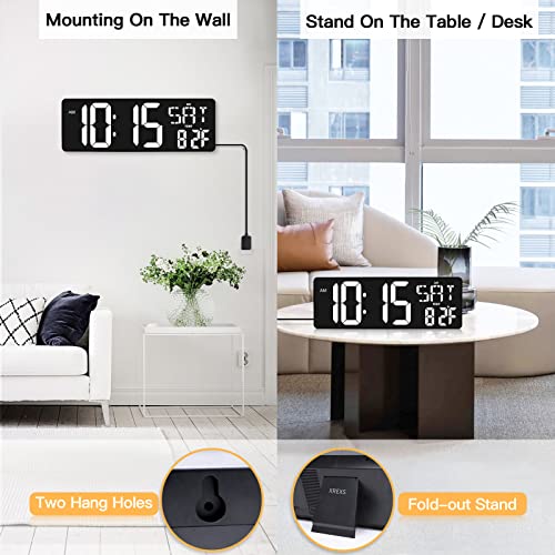 XREXS 17.2 Inch Large Digital Wall Clock with Remote Control | LED Large Display Count Up & Down Timer, Adjustable Brightness Alarm Clock with Temperature for Living Room, Home, Gym - color: White