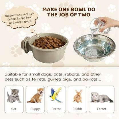 2Pcs Pets Lightweight Stainless Steel Bowl,Removable Stainless Steel Pet Hanging Food Water Feeder Bowl for Puppy Dog Cat Rabbit Ferret Bird Gunea Pigs (Gray-Medium) - size: Gray-Medium