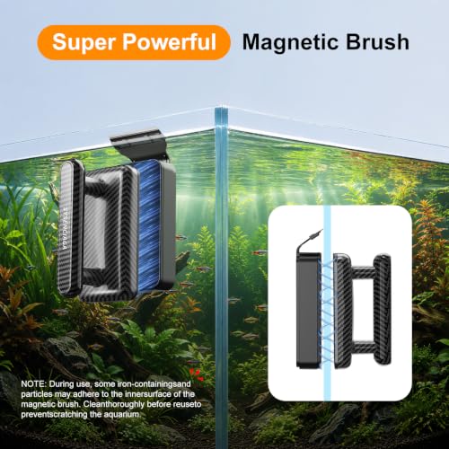 Magnetic Aquarium Cleaning Tool, Medium, for Glass up to 10 mm | Magnetic Two-Piece Movement, Floating Inner Unit, Textured Cleaning Pad, Scraper Attachment, Carbon-Fiber-Look Handle - size: M