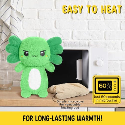 Green Axolotl Microwavable 1.5 lbs Unscented Heating Pad for Women and Kids- Cute Soft Cozy Pillow Plush Heatable Warm Stuffed Animals - Kawaii Hot and Cold Plushie - Axolotl Gifts for Girls and Boys - style: Green Axolotl
