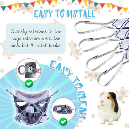 3 Tier Guinea Pig Cage Accessories,Ferret Rat Hammock, 13.7x13.7 Inches,Pet Cage Hanging Bunkbed Hammock for Small Animals, Guinea Pig, Ferret, Squirrel, Chinchilla, Rat,Parrot - color: blue check