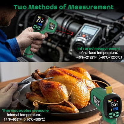 Infrared Thermometer Gun,SQECH Laser Thermometer Gun -40℉～2192℉(-40℃～1200℃),50:1 Non-Contact High Temp Thermometer with Thermocouple Probe,Color Backlight,Adjustable Emissivity,for Industry&Home - color: Green(-40℉～2192℉)