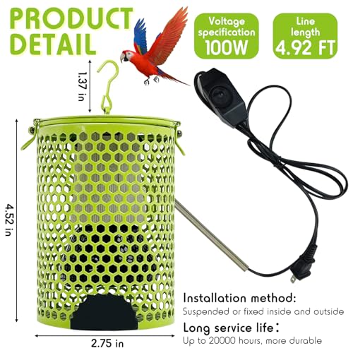 Hamiledyi Ceramic Heat Lamp Bulb with Lampshade,Reptile Heat Lamp Guard 100W Bird Cage Heater Adjustable Temperature Anti-Scald Heating Bulb No Light Emitter for Reptile,Bearded - color: Green