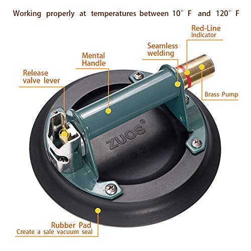 8" Glass Suction Cup for Granite & Glass Lifting, Vacuum Lifter with Metal Handle and Brass Pump,600lbs Load Capacity (8" Metal) - size: 8" 600lbs Capacity Suction Cup