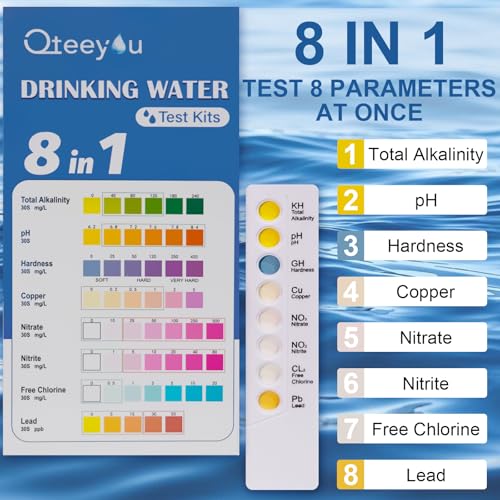 Lead Water Test Kit 2026 Upgraded 8 in 1 Home Drinking Water Testing Kits 5pcs Independent Bag, House Tap and Well Water Hardness Tester, Lead Test Strips for Alkalinity, pH, Copper, Nitrite&Chlorine