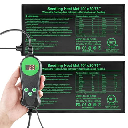 Seedling Heat Mat with Thermostat Pack of 2, Dual Certified by MET and UL Plant Heating Mat Pad Equipped with A Temperature Probe, It Automatically Maintains A Constant Temperature - size: Pack of 2
