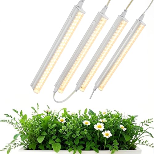 T5 1FT 0.3M 6W×4 Warm Light 3000K Grow Light Tubes,Full Spectrum LED Grow Lights,6W Energy Efficient,Plug & Play,for Hydroponics/Soil Seedlings Vegetables Herbs Flower (4 Packs) - color: Warm Light