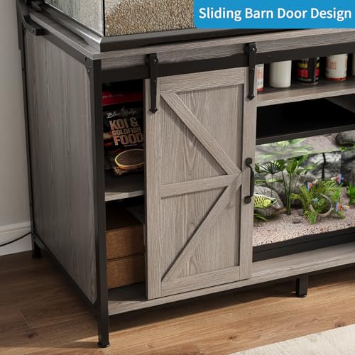 VOWNER 48"x24" Reptile Tank Stand with Power Outlet & Storage Cabinet, Grey | Fits up to 120 Gallon Bearded Dragon Tank, Sliding Barn Doors, Heavy Duty Aquarium Stand, Reptile Turtle Terrarium Stand - color: Grey