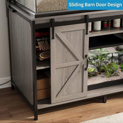 VOWNER 48"x24" Reptile Tank Stand with Power Outlet & Storage Cabinet, Grey | Fits up to 120 Gallon Bearded Dragon Tank, Sliding Barn Doors, Heavy Duty Aquarium Stand, Reptile Turtle Terrarium Stand - color: Grey