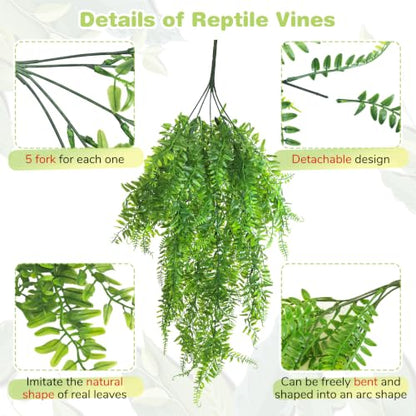 PINVNBY 8 PCS Reptile Plants Terrarium Decor Hanging Fake Vines with Suction Cup Artificial Leaves Bearded Dragon Tank Accessories for Lizards Geckos Snake Hermit Crab - size: 8PCS