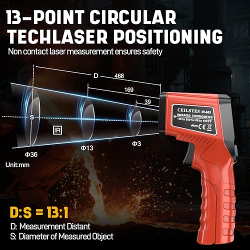 Infrared Thermometer Gun, Infrared Temperature Gun for Cooking, Laser Thermometer Gun -58℉~1076℉ with Adjustable Emissivity & Max/Min, Suitable for Industry, ovens, HVAC (Not for Human) - color: Red