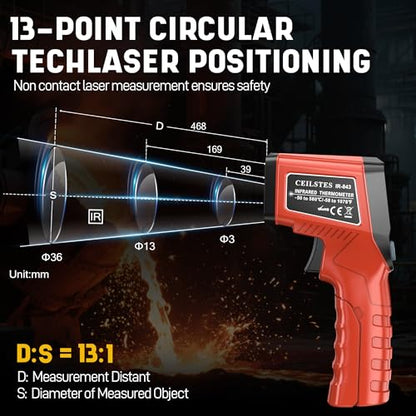 Infrared Thermometer Gun, Infrared Temperature Gun for Cooking, Laser Thermometer Gun -58℉~1076℉ with Adjustable Emissivity & Max/Min, Suitable for Industry, ovens, HVAC (Not for Human) - color: Red