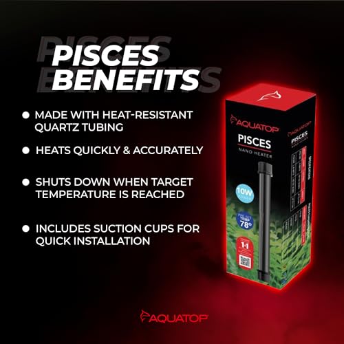 Aquatop 10W Pisces Nano Heater – Fully Submersible for Fish Tanks Up to 3 Gallons – Preset 78°F Thermostat – Heat-Resistant – PCS-10W - size: 10W
