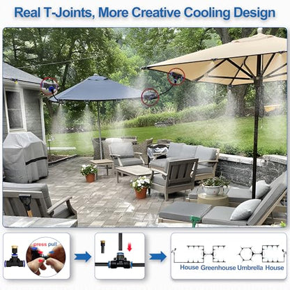 Misters for Outside Patio,Outdoor Water Misting Cooling System,33FT|10M. | Backyard Mist Kit for Garden,Greenhouse,Fan,Deck,Umbrella,Canopy,Pool,Porch.Trampoline Sprinkler Park,BBQ Party Accessories - size: 35FT