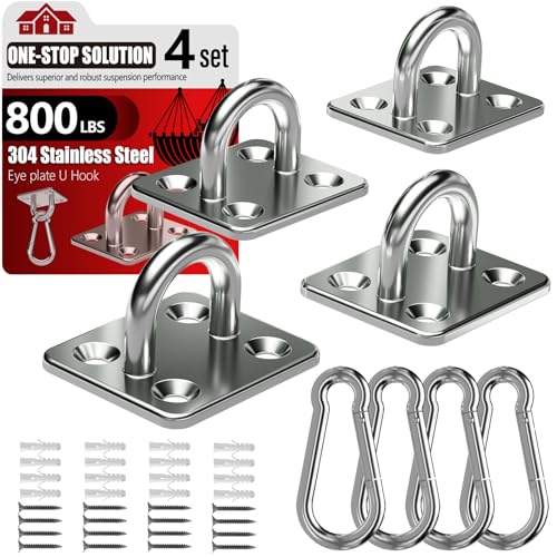 304 Stainless Steel Pad Eye Snap Hook, M6 Ceiling Hook 800Lb,8Pcs | Hanging Kit with Screws for Hammock Chair Swing, Yoga Gym Equipment, Sun Shade Sail, Plant Hangers & Marine Boat Hardware - size: 2.3 inch, style: Square