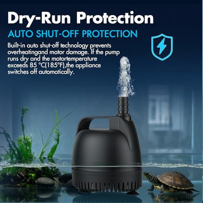 hygger 264GPH Aquarium Submersible Pump, Fish Tank Water Pump Adjustable Flow with 2 Nozzles, 5.5 ft High Lift Quiet Fountain Pump for Aquarium, Pond, Hydroponics, Water Garden - size: S