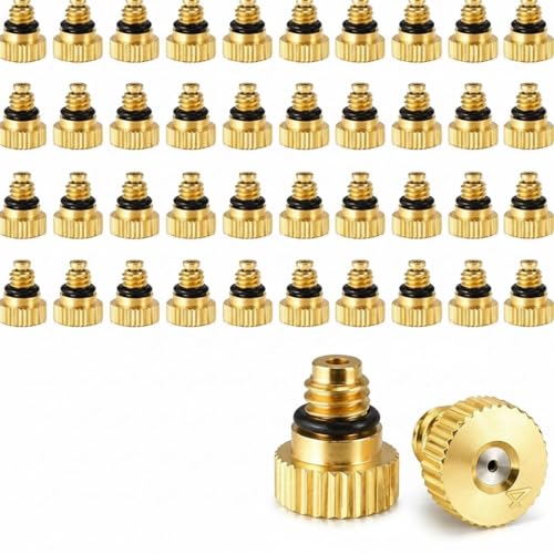 Hotop 40 Pieces Brass Misting Nozzle, Low Pressure Atomizing Mist Nozzle, 10/24 UNC Orifice Replacement Heads for Greenhouse Landscaping and Outdoor Cooling System (0.4 mm)