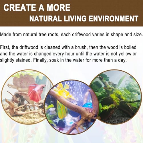 kathson 4Pcs Aquarium Driftwood, 4"-7" Small Natural Wood Driftwood Tree Fish Tank Decoration Assorted Branches Ornament for Fish, Shrimp, Aquatic Animals Play