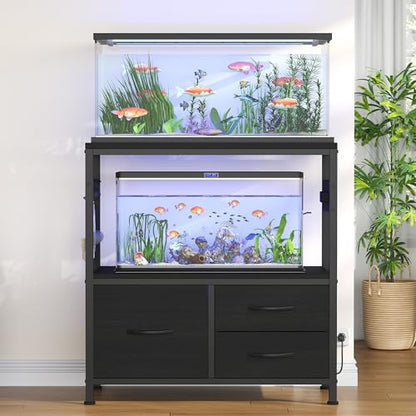 Heybly 20-29 Gal Fish Tank Stand with Drawer, Power Outlet,330lbs HAS001BK | Aquarium Stand,Heavy Duty Metal Frame for Fish Tank, Turtle & Reptile Terrarium, 31.5" x 15.7" Top, Black - color: Black, size: 20-29 gal