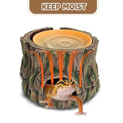 PINVNBY 3 in 1 Reptile Hide Cave with Removable Sump and Humidity Water Dish,Reptiles Hideout Water Tank Accessories for Small Reptiles Gecko,Leopard Gecko,Lizard,Snake,Crabs