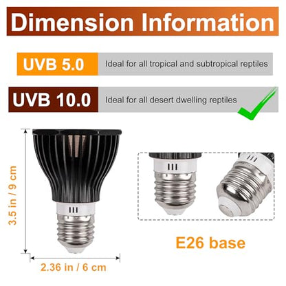 UVB Reptile Light Bulb 10.0, 5W LED High Intensity UV Replacement Lamp Bulbs for Desert Reptiles Bearded Dragons Lizard Tortoise Iguanas Chameleons Snake - 1 Pack - size: UVB 10.0