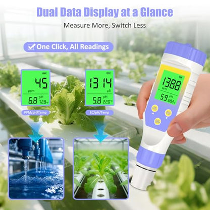 Pool Salt Tester, Digital Pool Water Tester & Pool pH Tester, 5 in 1 Digital Salinity Tester for Saltwater Aquarium Sodium Chloride Swimming Pools Hot Tubs Spas