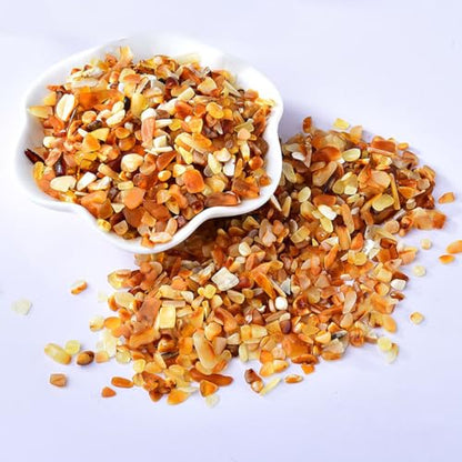 Erliway 7-9mm Amber Healing Crystal Chips for Crafts, 100g | Natural Crushed Crystal Stones Tumbled Chips for Vase Filler Aquarium Gravel, Meditation Chakra Balancing, Candle DIY Making - color: Amber
