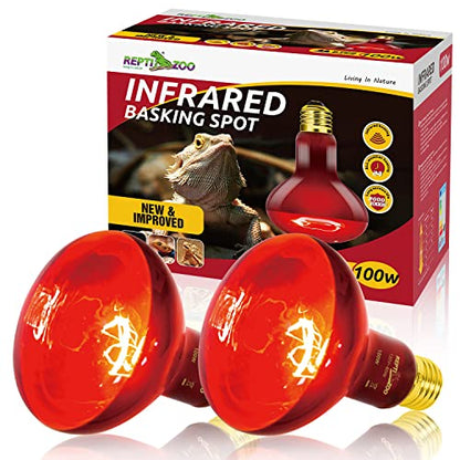 REPTI ZOO 2 Pack Infrared Heat Lamp, 100W Reptile Heat Emitter Infrared Basking Spot Light, Red Heat Lamp for Chickens Coop Reptile Pets Brooder Use - style: Infrared Basking Light Bulb
