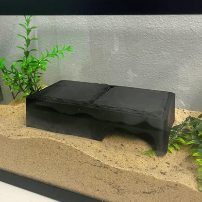Reptile Slate Basking Hide | Accessory Platform for Bearded Dragon, Turtle, Gecko, Snake | Natural Basking Slate | Made in USA (Black, Standard) - size: Standard