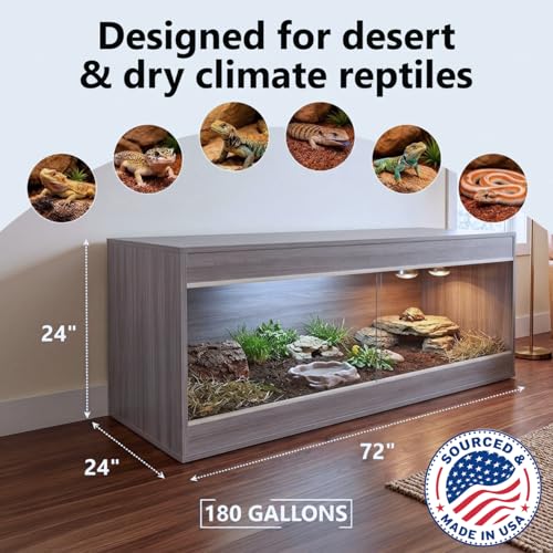 180 Gallon Reptile Enclosure, Made in USA 72" x 24" x 24" Bearded Dragon Tank with Sliding Acrylic Doors, Large Terrarium for Leopard Geckos, Snakes, Lizards & Tortoises - Iconic Maple - color: Iconic Maple
