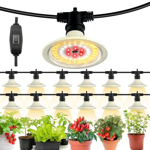 Outdoor LED Grow Lights, Waterproof String Grow Light, Full Spectrum Plant Growing Lights Greenhouse 44Ft Adjustable Cord 12 Lights - size: 12 Lights(44FT)