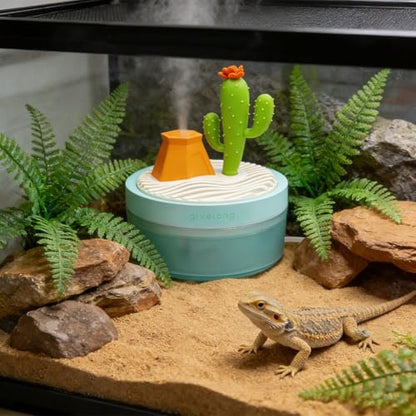 Reptile Fogger, 320ML USB Plastic Cartoon Cactus Humidifier with Lampion, Mister for Reptile Tank, Terrarium Accessories for Snake, Tortoise, Tree Frog, Chameleon and Other Small Animals