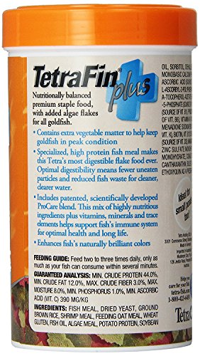 Tetra TetraFin Plus Goldfish Flakes Fish Food with Algae, 2.2 oz | Added Algae for Optimal Health, Balanced Daily Diet for Goldfish and Small Koi, Color-Enhancing, Clean & Clear Water Formula - size: 2.2 Ounce (Pack of 1)