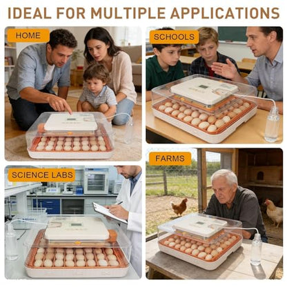 Series IV - 56 Egg Professional Incubator for Breeders, Automatic Sensor-Based Precise Humidity & Temp Control, Adjustable Egg Spacing, Auto Turn & Auto Stop, Preset Incubation Days, Chick Separator - size: 56-Egg Orange