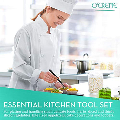 O'Creme Stainless Steel Precision Kitchen Culinary 8 Inch Tweezer Tongs (8" Curved, Black) - color: Black, size: 8" Curved