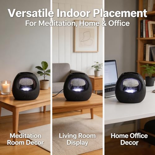 Zen Waterfall Fountain Indoor – Small Indoor Water Fountains with Relaxing Waterfall Feature, Decorative Water Fall Fountain for Home & Office