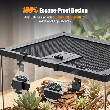 15 Gallon Fully Assembled Glass Reptile Enclosure, 20" x 12" x 14" | Escape-Proof Top Opening Terrestrial Reptile Terrarium Tank for Leopard Geckos, Corn Snakes, Frogs & Hermit Crabs - size: 20"L x 12"W x 14"H