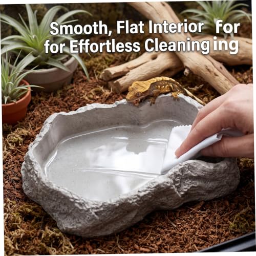 Reptile Water Dish 600ml Tortoise Food Bowl - Natural Rock Texture Reptile Bowl, White, 8.9" X 6.50" X 1.77". - color: White