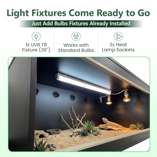 180 Gallon Reptile Enclosure, Made in USA 72" x 24" x 24" Bearded Dragon Tank with Sliding Acrylic Doors, Large Terrarium for Leopard Geckos, Snakes, Lizards & Tortoises - Black - color: Black